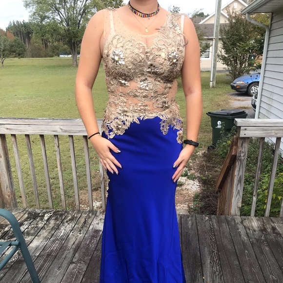 Cobalt blue and gold PROM dress - Picture 1 of 8